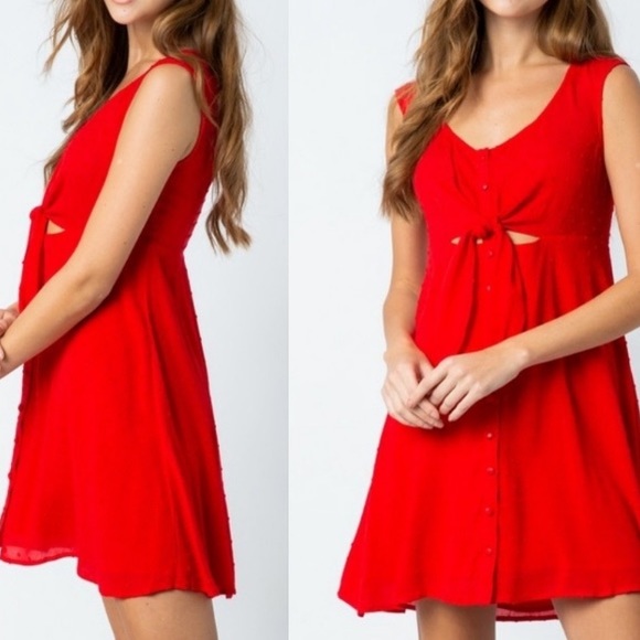 NWT Red Skater Mini Dress with Cutout and Embroidered Details - Picture 7 of 7